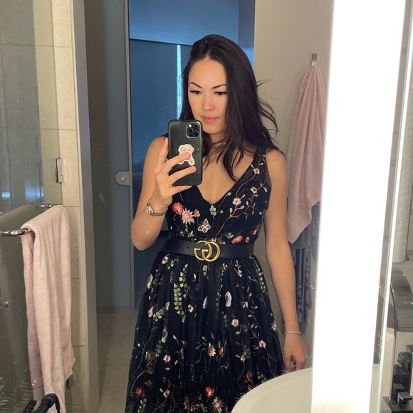 Mac Duggal black floral floor length gown with built in romper - Picture 9 of 10